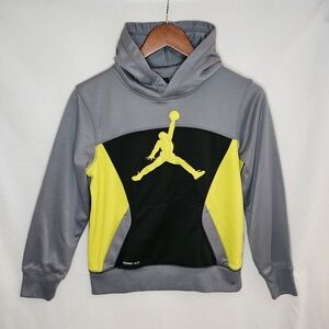 Boys Jordan Therma Fit Jumpman Logo Pullover Hoodie Gray Black Volt Size M 10 12